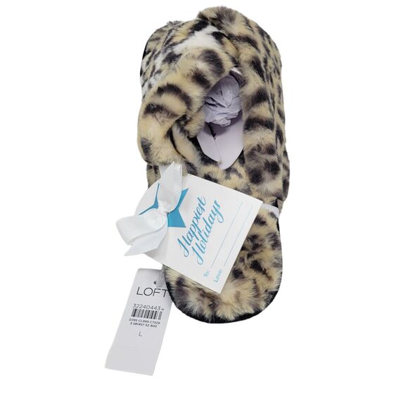 LOFT Open Toe Twist Slippers Faux Fur Animal Print Cairo Brown size Large NWT - Picture 4 of 5